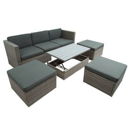 Ocie 5 Pc Outdoor Patio Rattan Sectional Sofa Set - Gray