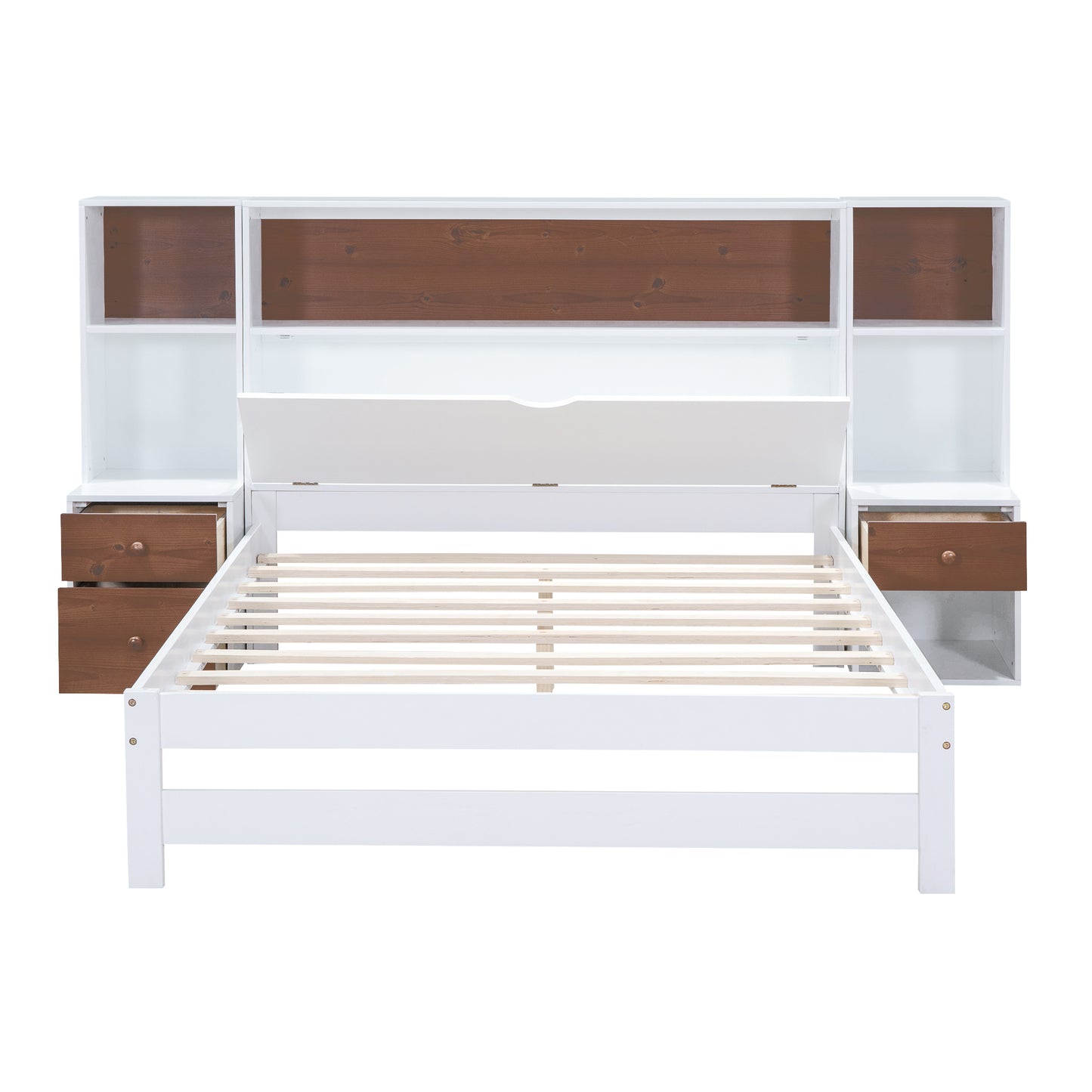 Jo Full Size Platform Bed w Storage Headboard and Drawers - White