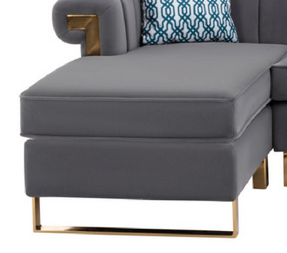 Maddie Velvet 5-Seater Sectional Sofa with Storage Ottoman - Gray