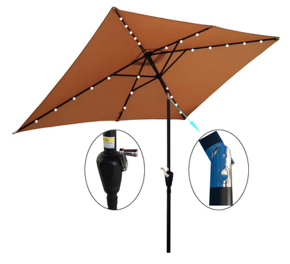 Joya 10 x 6.5 ft Patio Solar LED Umbrellas  with Crank - Brown