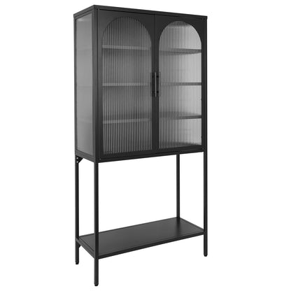 Arched II Glass Doors Floor Cabinet - Black