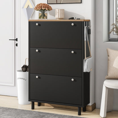 Bio Shoe Cabinet with 3 Flip Drawers - Black