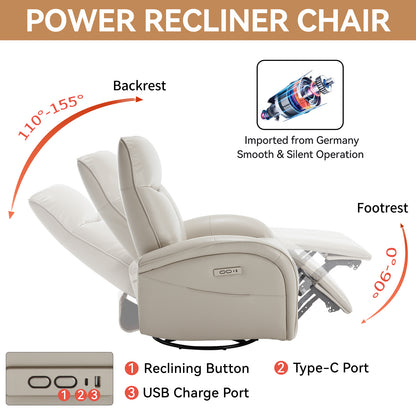 Vince Swivel and Rocker Power Recliner Chair - Beige