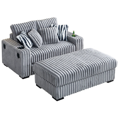 Gene Square Arm Loveseat With Ottoman - Light Gray