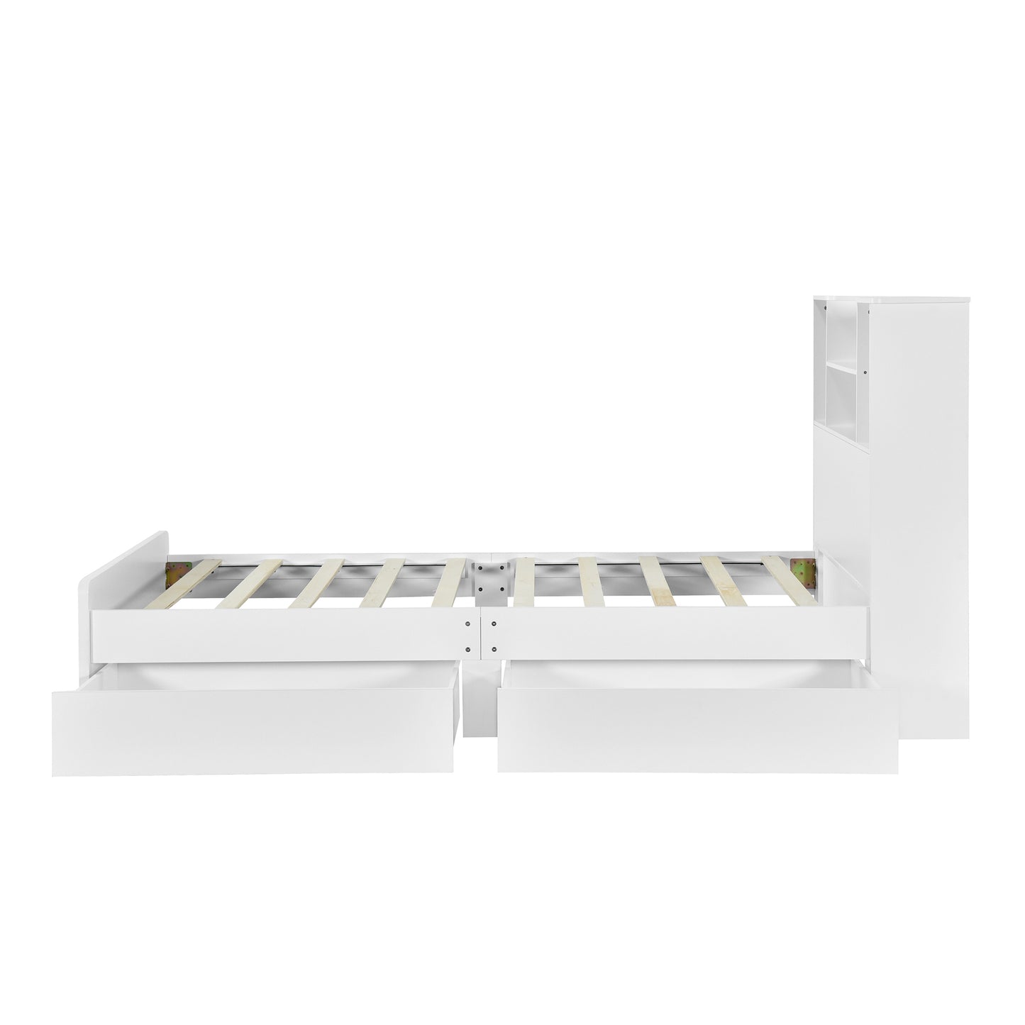 Taz Twin Size Platform Bed Frame with 4 Open Storage Shelves - White