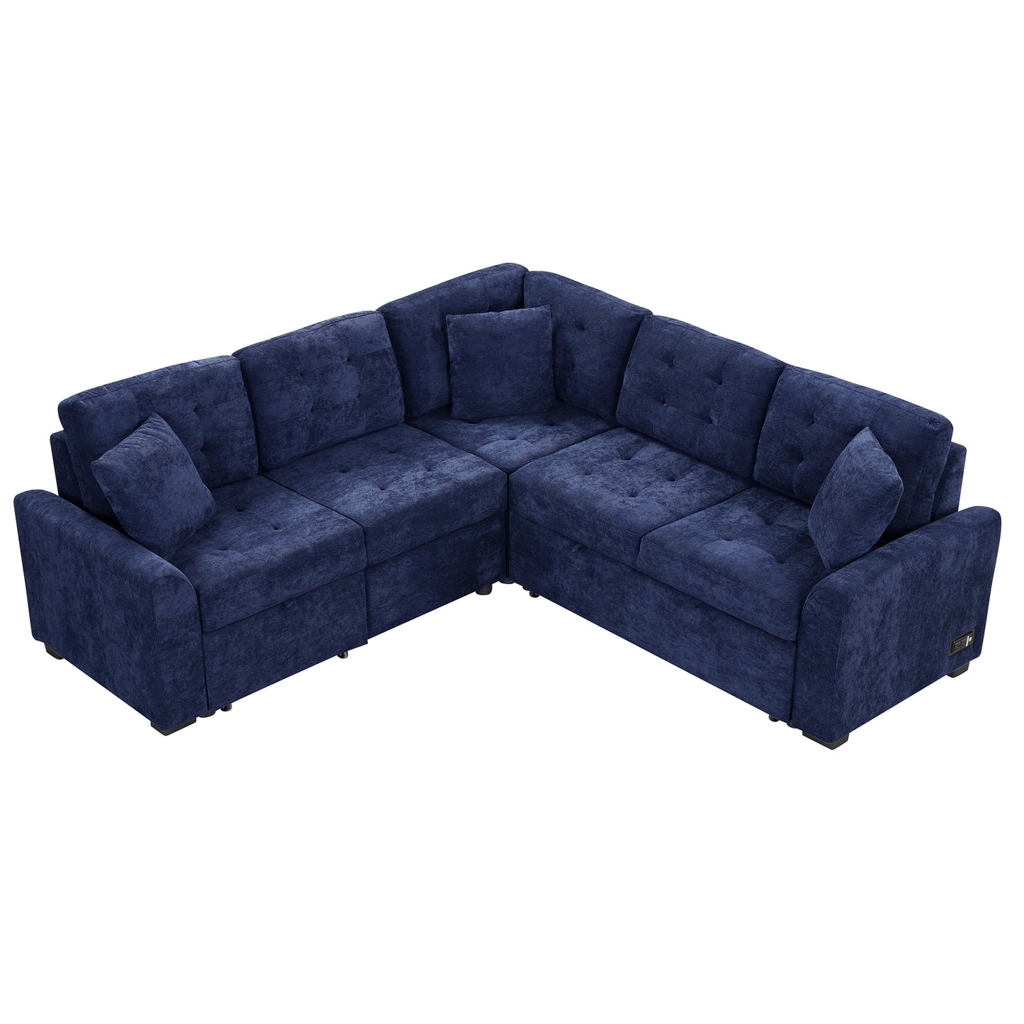 Novak L-shape Sofa Bed Pull-out Sleeper Sofa with Wheels - Navy Blue