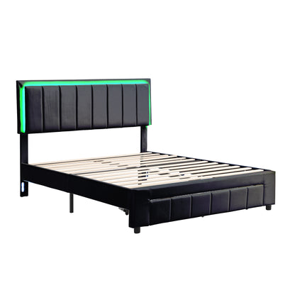 Nex Queen Size Platform Bed w Motion Activated Night Lights - Black