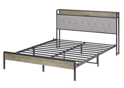 Biony Queen Size Metal Bed Frame W Charging Station - Gray