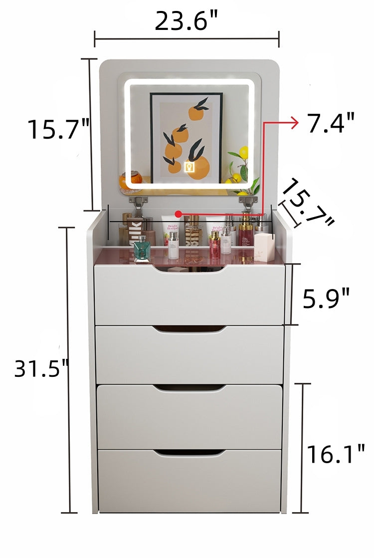 Cortez 3 in 1 Vanity Desk with Plip Top Mirror - White