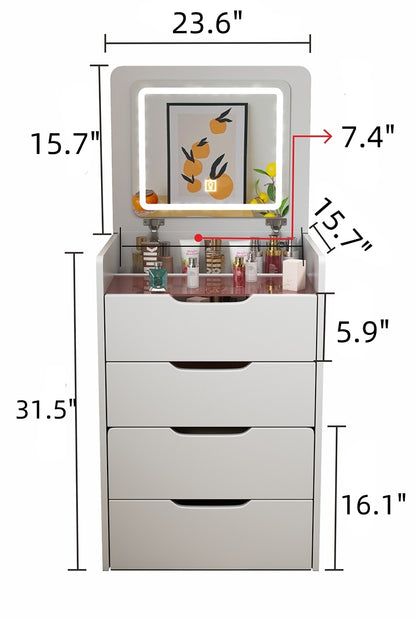 Cortez 3 in 1 Vanity Desk with Plip Top Mirror - White