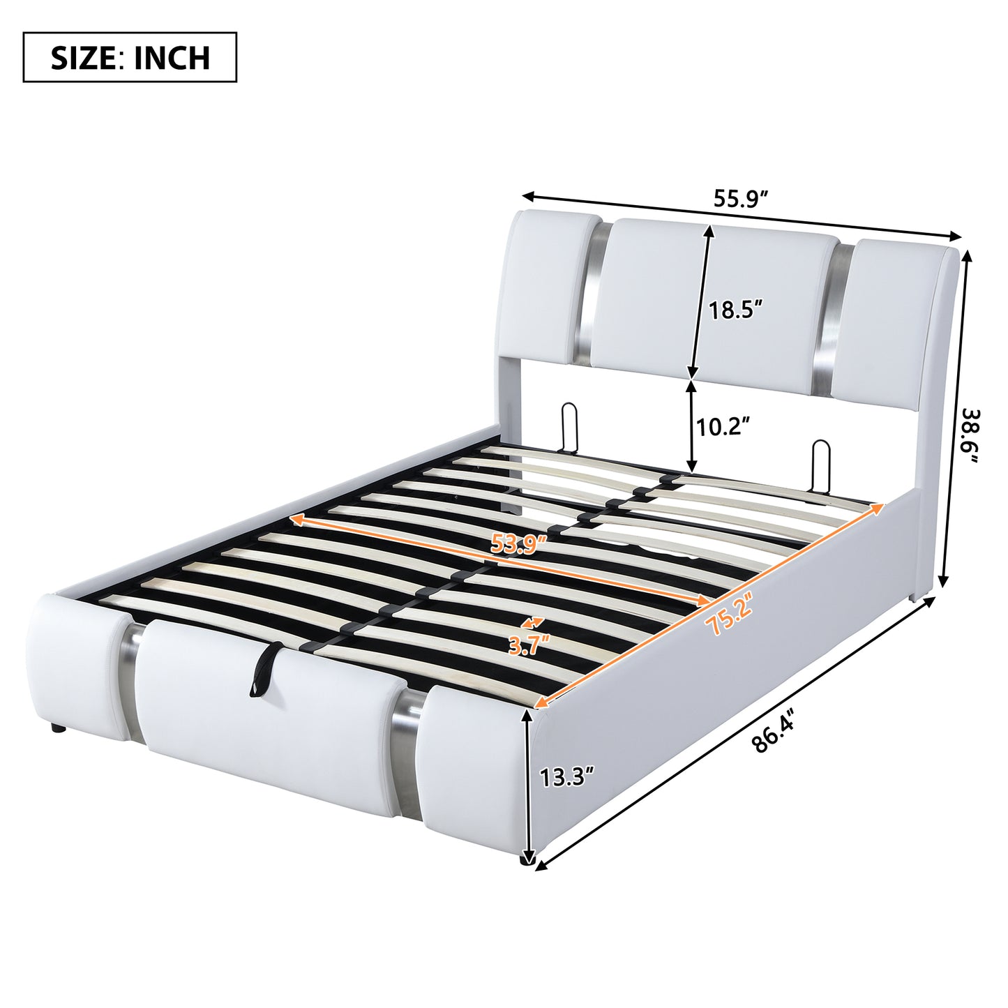 Quillon Full Size Storage Platform Bed w Hydraulic System - White