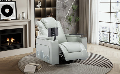 Otto PU Leather Power Recliner r with Surround Sound -Tray Table - Gray