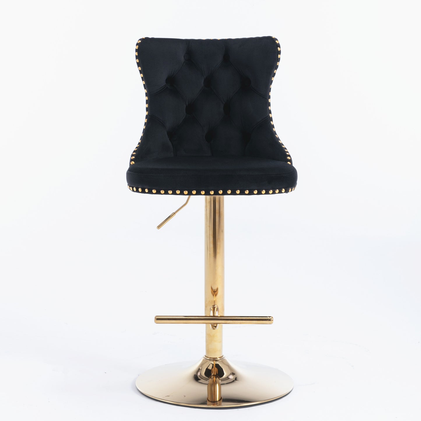 Stellar Golden Swivel Velvet Barstools Adjusatble Height - Black Set of 2