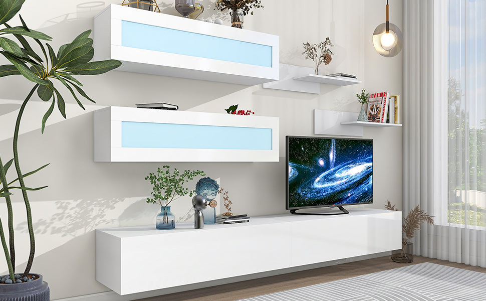 Sega Wall Mount Floating TV Stand with Four Media Storage - White