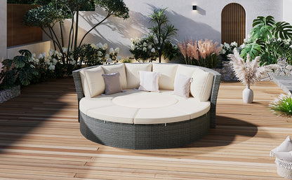 Marvelo 5 Pc Round Rattan Sectional Sofa Set - Beige