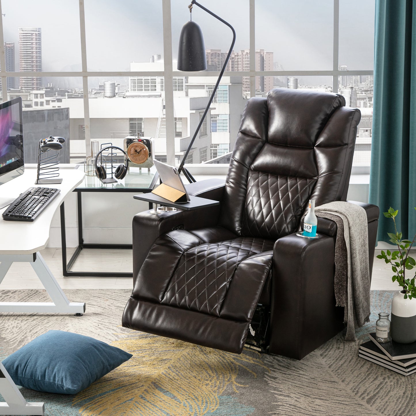 Nap Station Motion Recliner with 360° Swivel Tray Table  - Brown