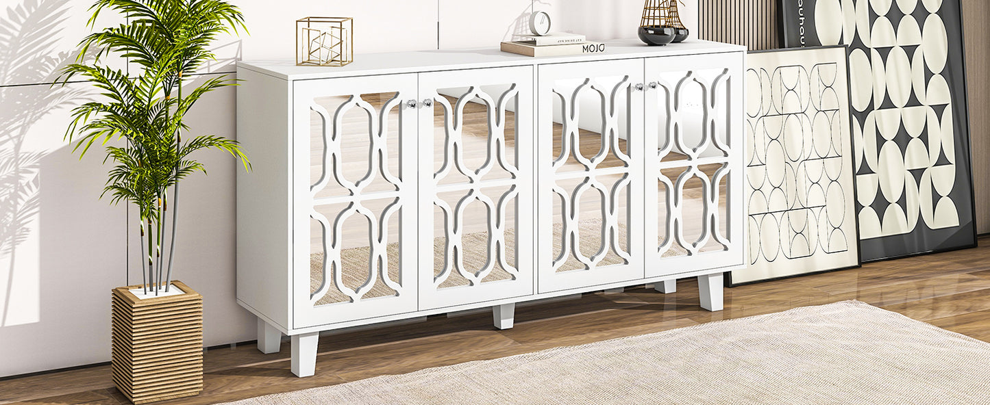 Hynes 4-Door Mirror Buffet Cabinet - White