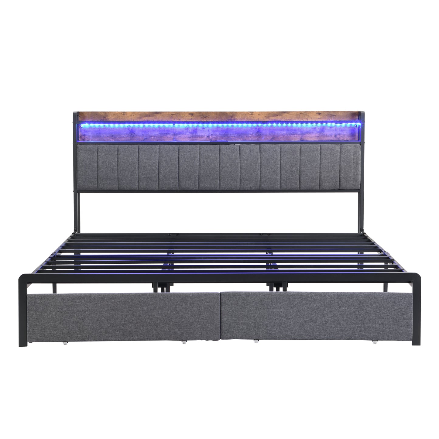 Zinya King Size LED Storage Bed - Gray