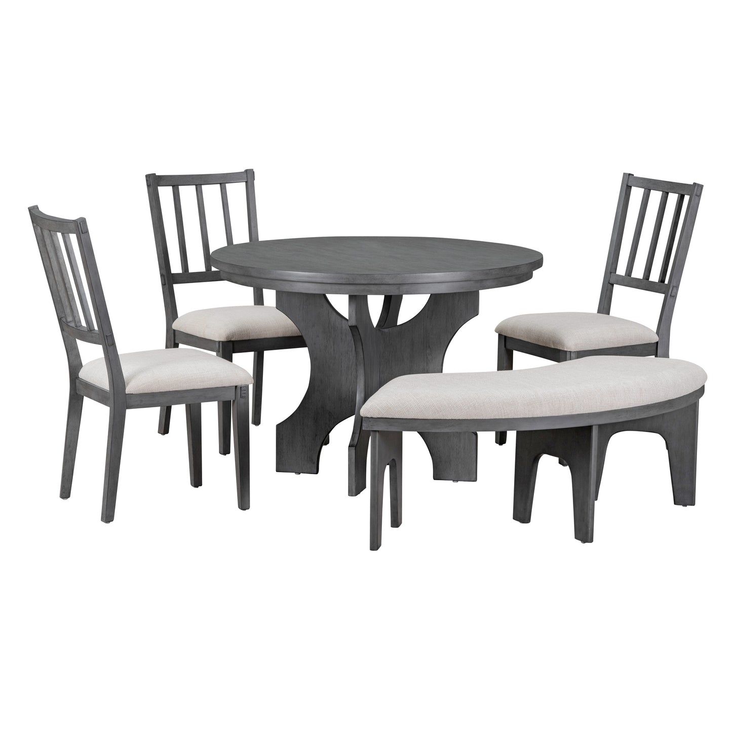 Todd 5pc Dining Set Round Table 4x Side Chairs - Gray