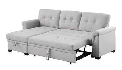 Hunter Linen Reversible Sleeper Sectional Sofa with Storage Chaise - Light Gray