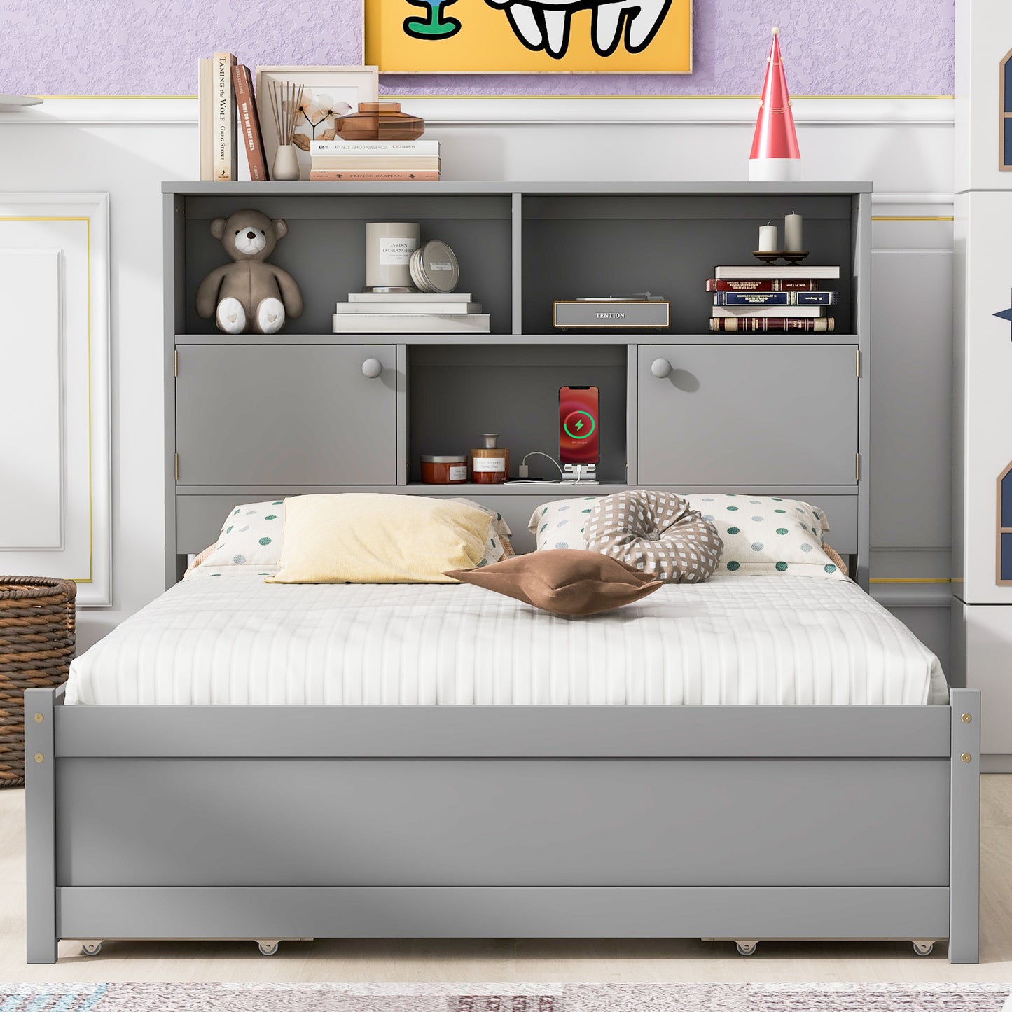 Jazz Full Size Platform Bed w 4 Drawers - Gray