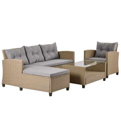 Lorimer 4 Pc Outdoor Patio Rattan Sectional Sofa Set - Gray