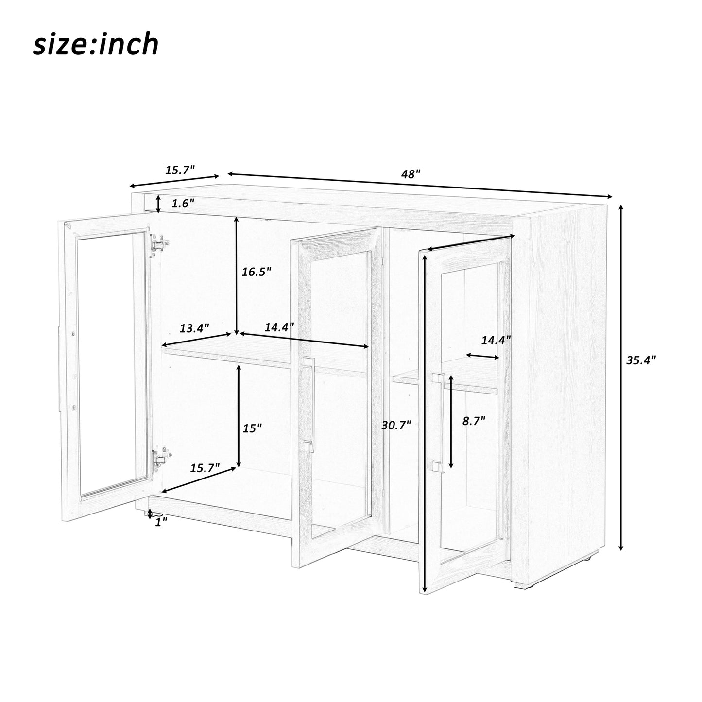 Cina Storage Cabinet with Tempered Glass - Champagne