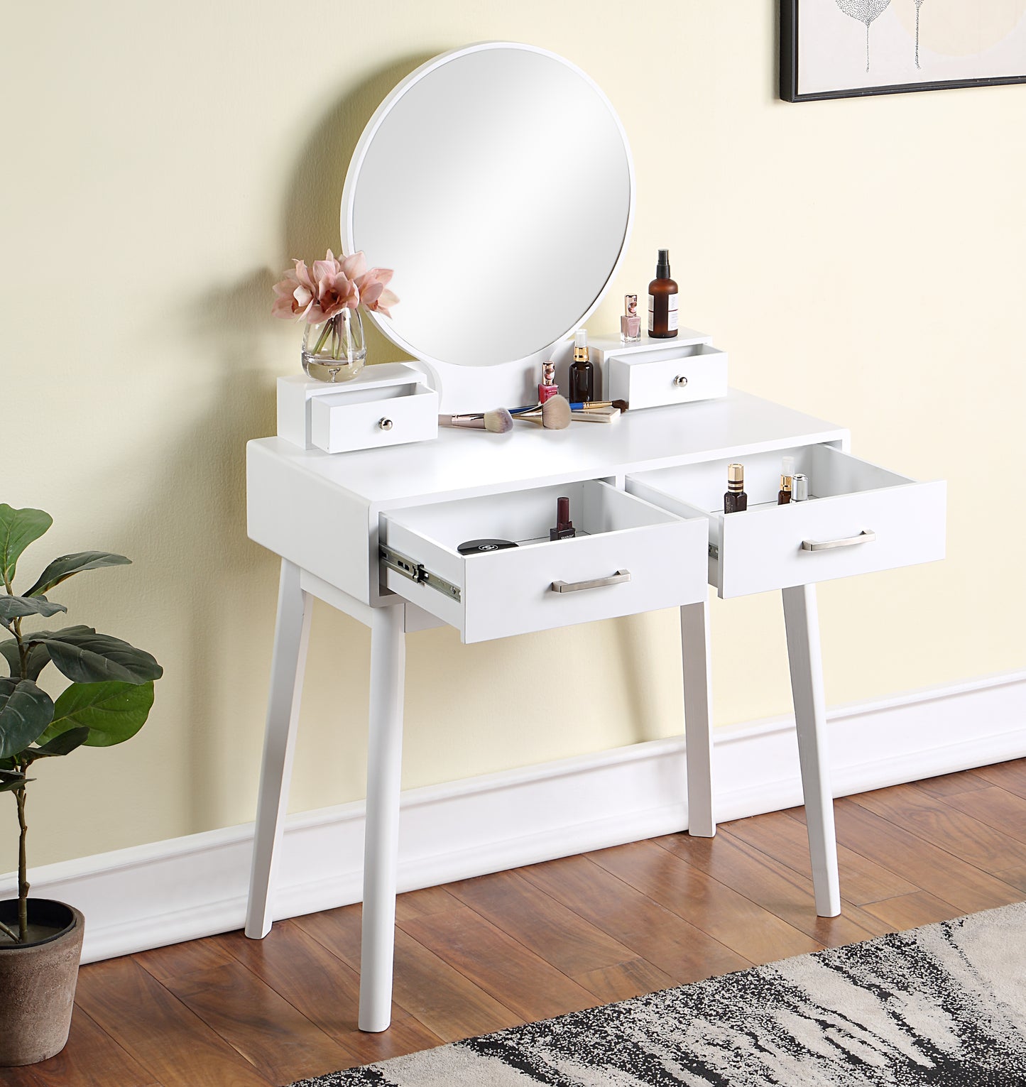 Liannon Wood Vanity and Stool Set - White