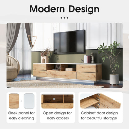 Dena Modern TV stand with Door Rebound Device - Natural+White