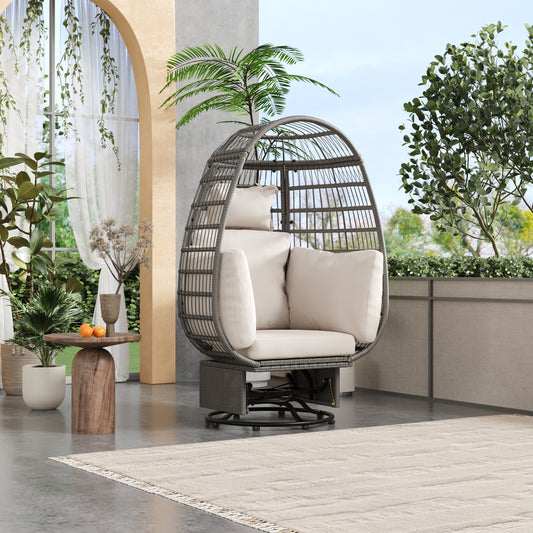 Bell Outdoor Swivel Chair with Cushion (Gray Wicker + Beige Cushion)