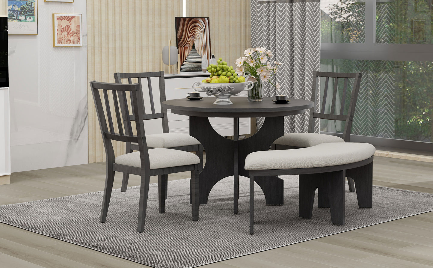 Todd 5pc Dining Set Round Table 4x Side Chairs - Gray