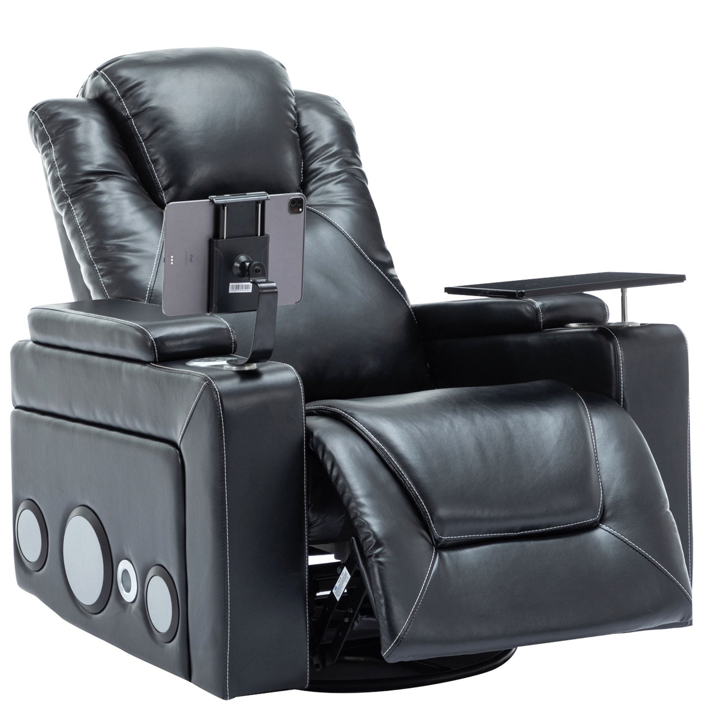 Otto PU Leather Power Recliner r with Surround Sound -Tray Table - Black