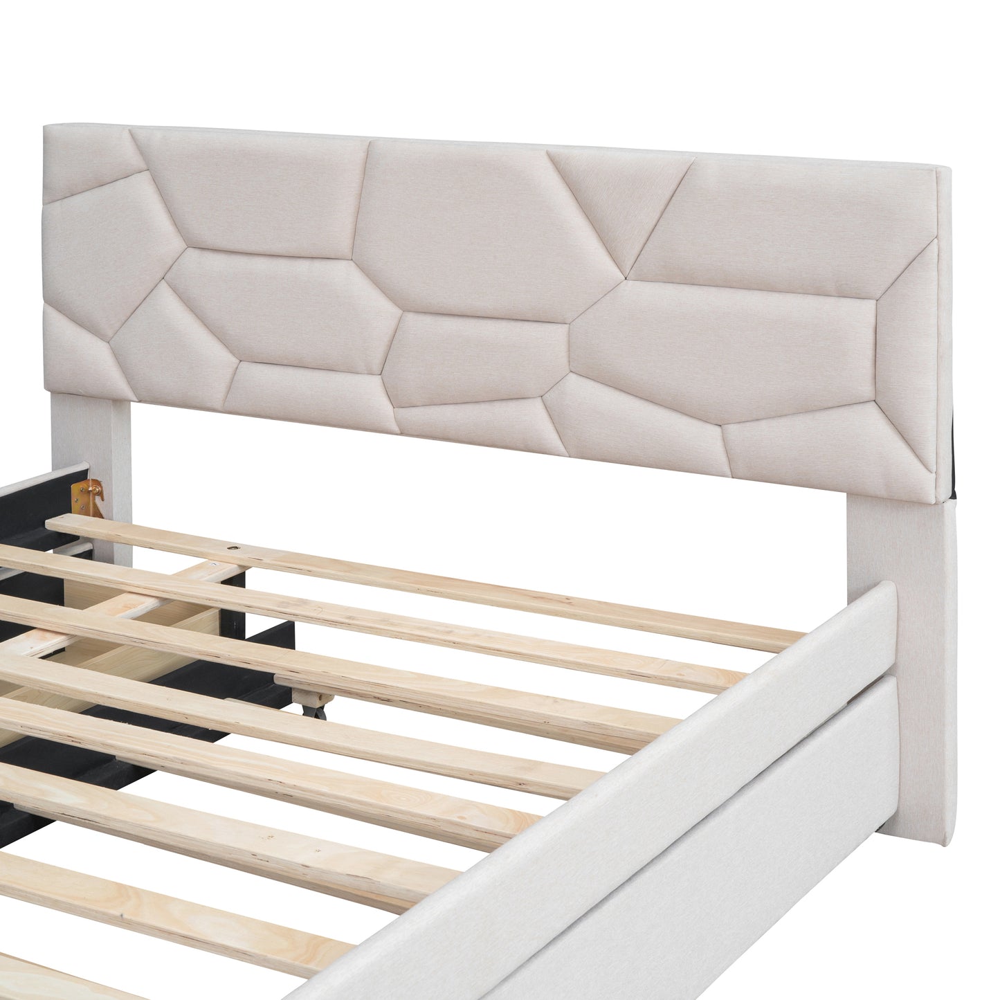 Brick Full Size Platform Bed with 2 drawers and Twin Size Trundle - Beige