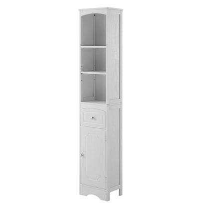 Tower Bathroom Cabinet with Drawer - White