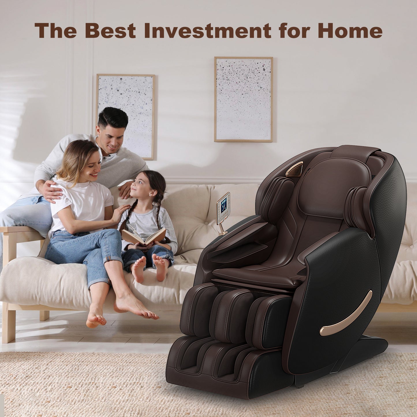 Elias Deluxe Zero Gravity Full Body Massage Chair with AI Voice Control - Black+Brown