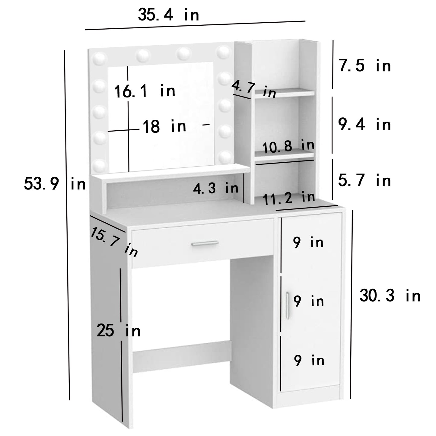 Vez Vanity Desk with Mirror & Light - White