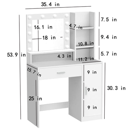 Vez Vanity Desk with Mirror & Light - White