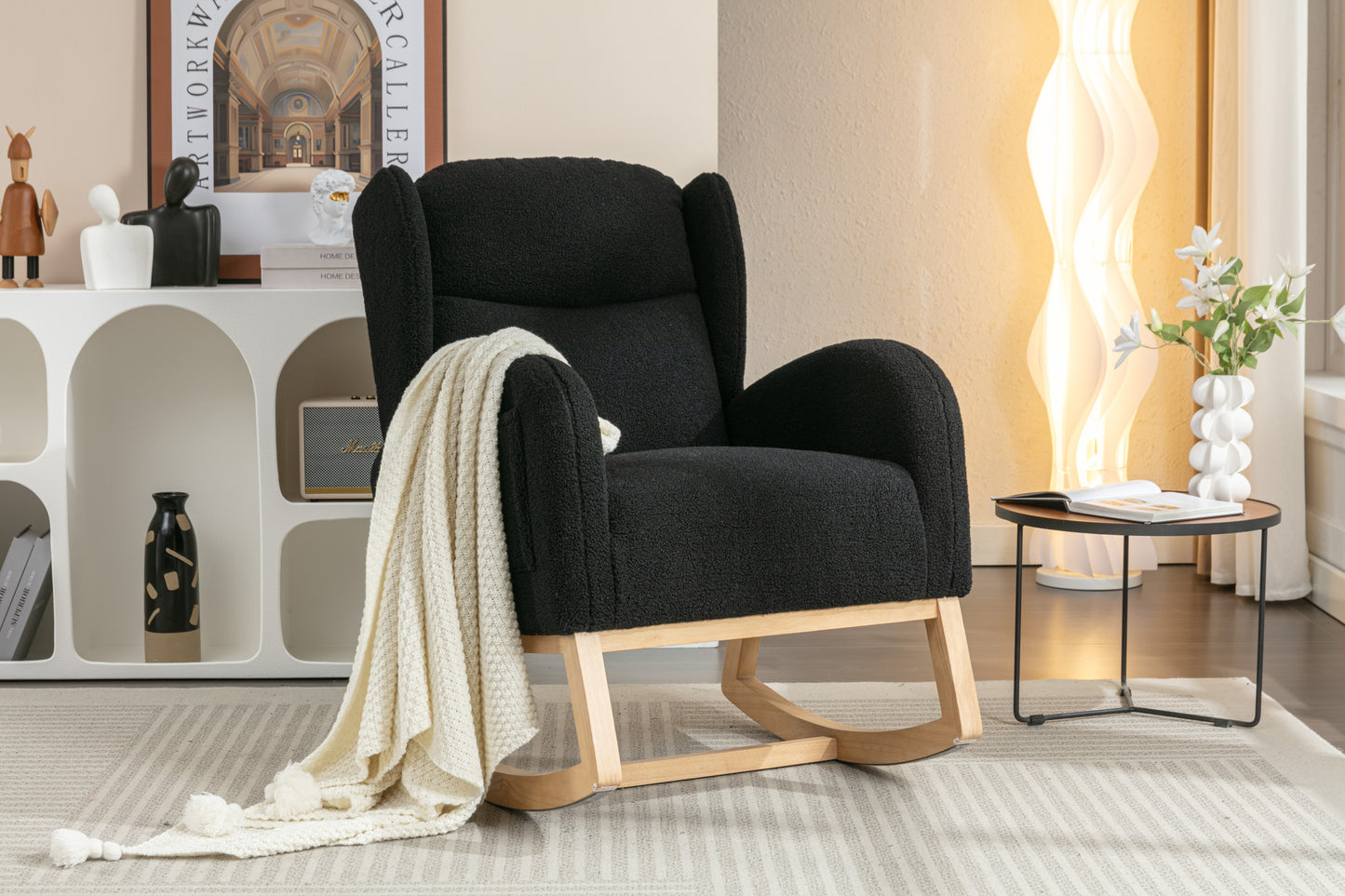 Nadia Teddy Fabric Rocking Chair - Black