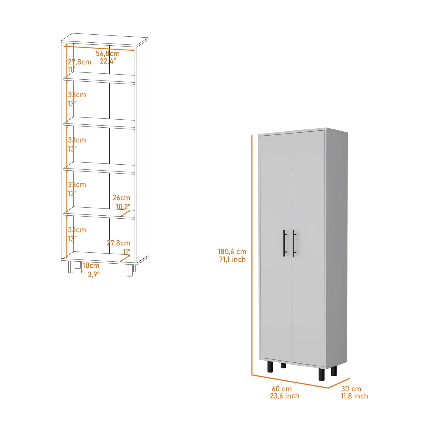 Fagan 2-Door 5-Shelf Kitchen Pantry Cabinet - White