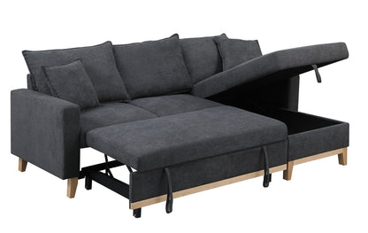 Colton Woven Reversible Sleeper Sectional Sofa with Storage Chaise - Dark Gray