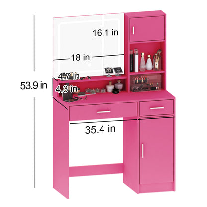 Alyssa Vanity Desk with Mirror and LED Light Strip - Rose Pink