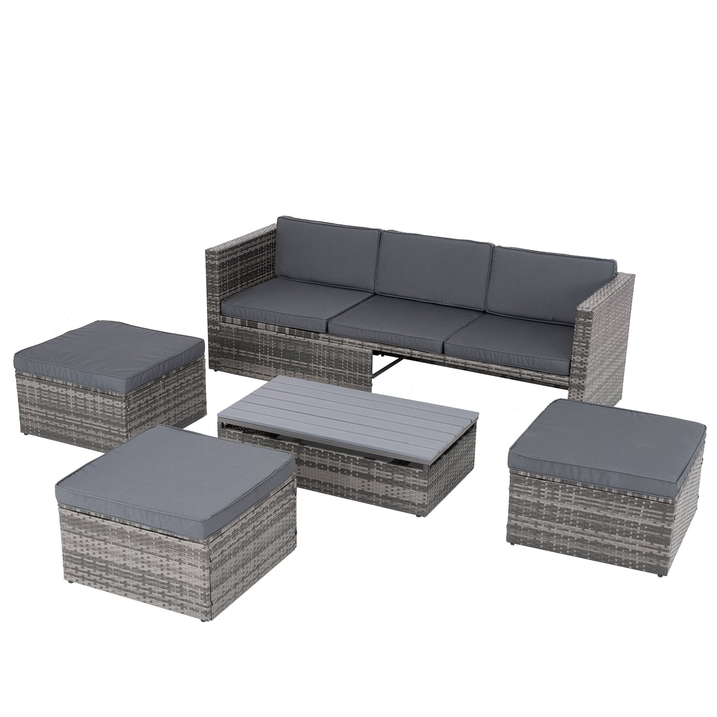 Raney 5 Pc PE Rattan Wicker Outdoor Patio Furniture Set - Gray