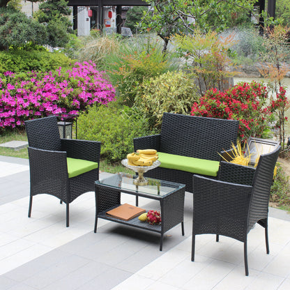 Miola 4 Pc Outdoor Patio Wicker Ratten Furniture Set - Green Cushion