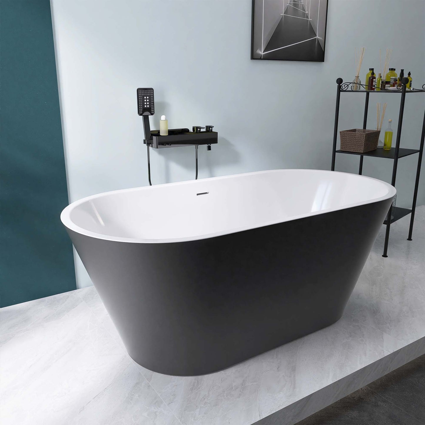 Madison 59" Minimalist  Acrylic Freestanding Soaking Bathtub  -  Matte Black