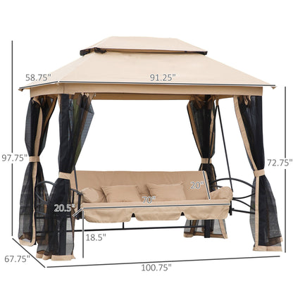 Enola 3-Seat Patio Swing Chair with Double Tier Canopy - Beige