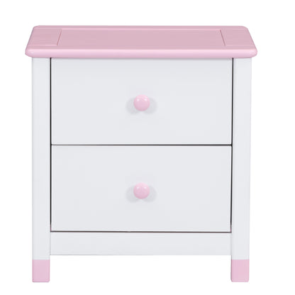 Hana Wooden Nightstand with Two Drawers - White+Pink