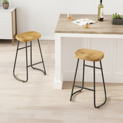 Stylish and Minimalist Bar Stools - Wood  Set of 2