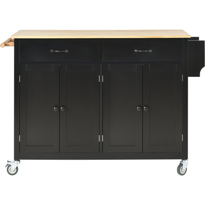 Granite Kitchen Island Cart with Solid Wood Top and Locking Wheels - Black