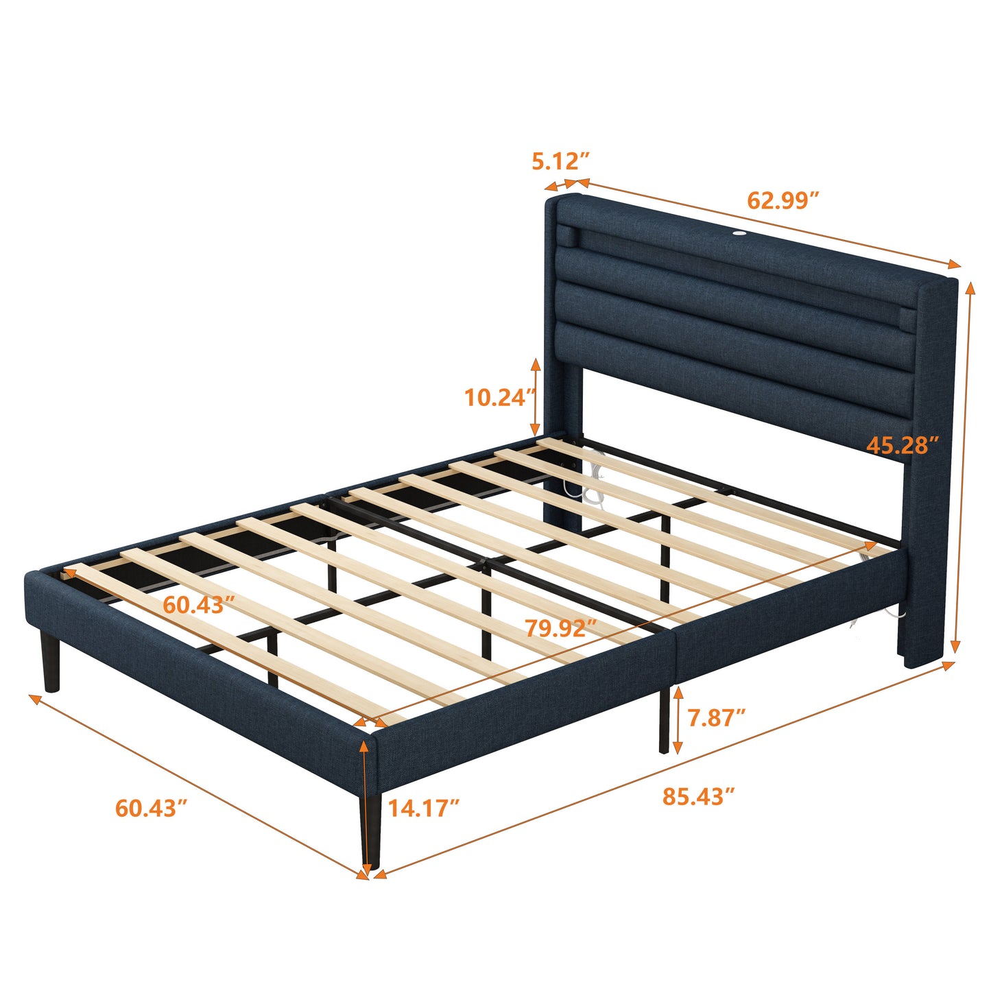 H1 Queen Size Bedframe with LED - Dark Blue