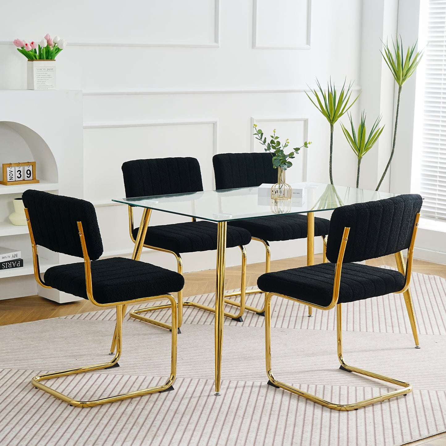 Ezell Dining Chairs with Gold Metal Leg (Set of 4) - Black